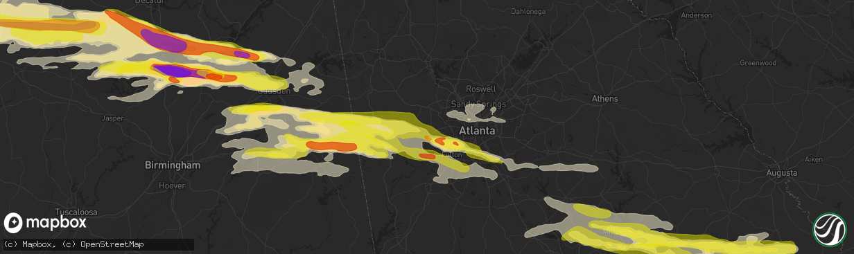 Hail map in Douglasville, GA on March 19, 2018