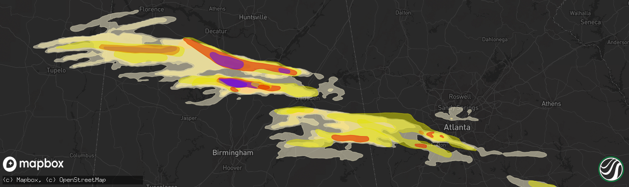 Hail map in Gadsden, AL on March 19, 2018