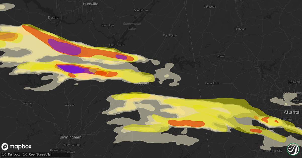 Hail map in Gadsden, AL on March 19, 2018