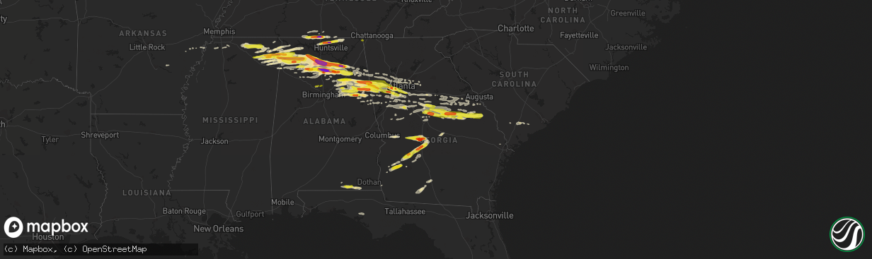 Hail map in Georgia on March 19, 2018