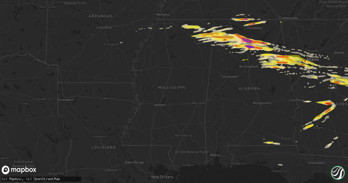 Hail map in Mississippi on March 19, 2018