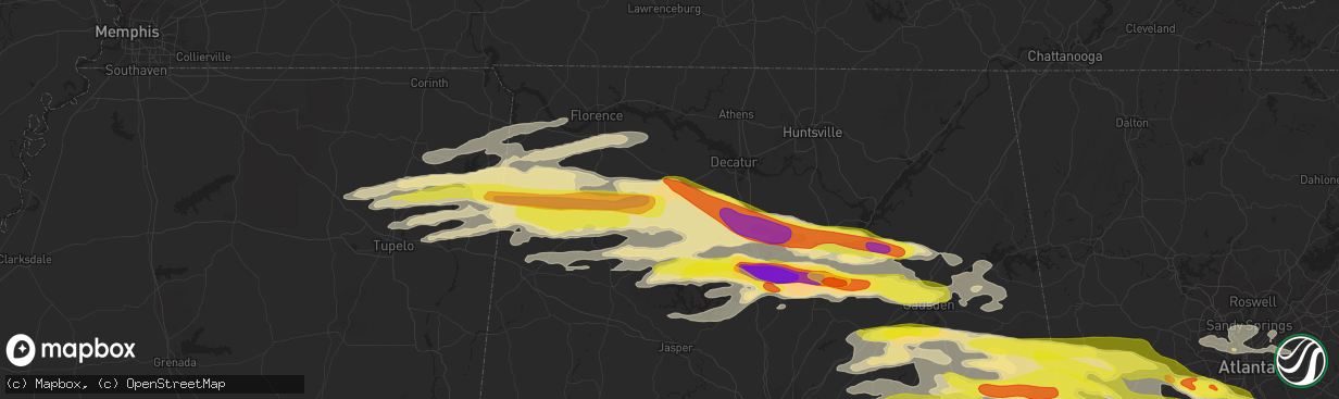 Hail map in Moulton, AL on March 19, 2018