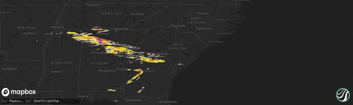 Hail map in South Carolina on March 19, 2018