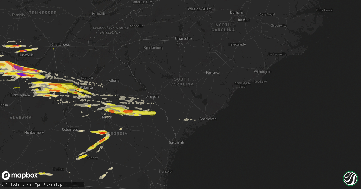 Hail map in South Carolina on March 19, 2018