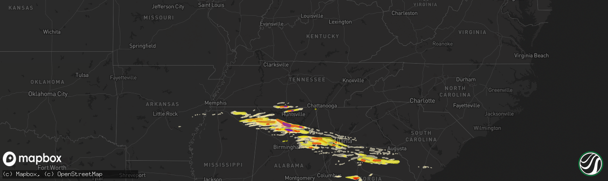 Hail map in Tennessee on March 19, 2018