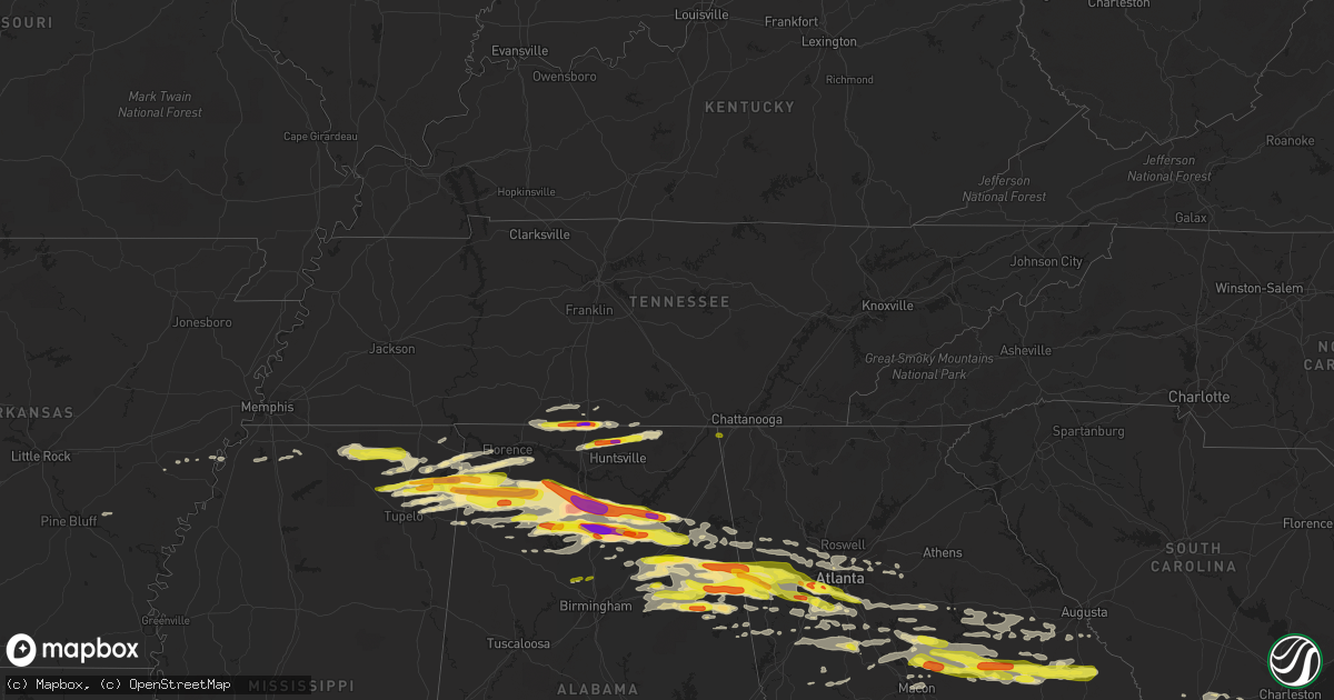 Hail map in Tennessee on March 19, 2018