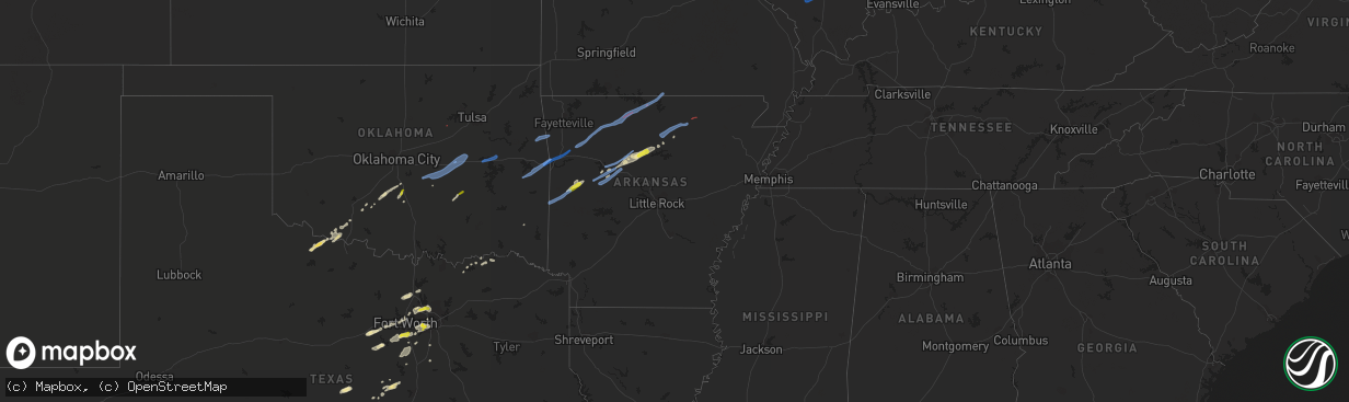 Hail map in Arkansas on March 19, 2020