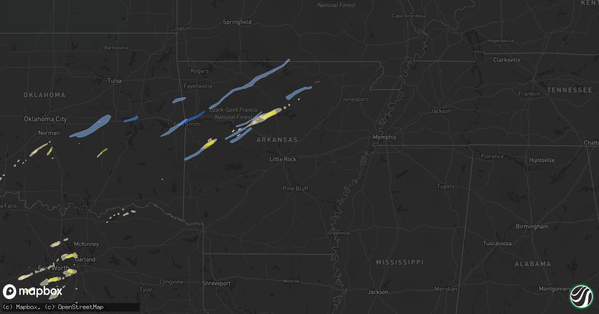 Hail map in Arkansas on March 19, 2020