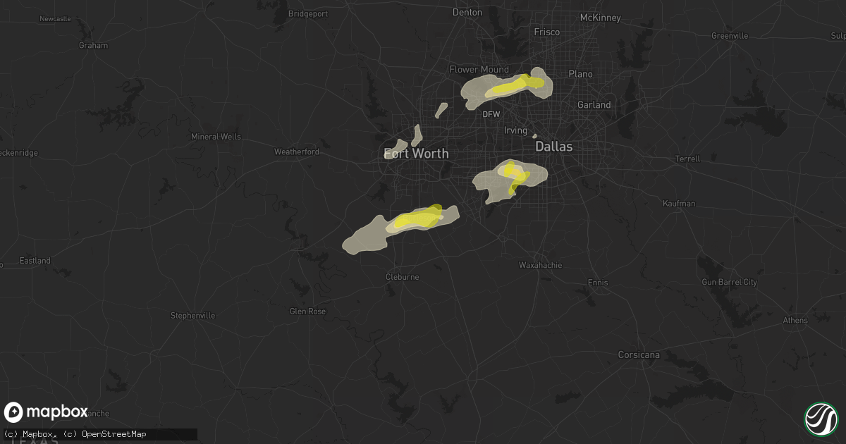 Hail map in Burleson, TX on March 19, 2020