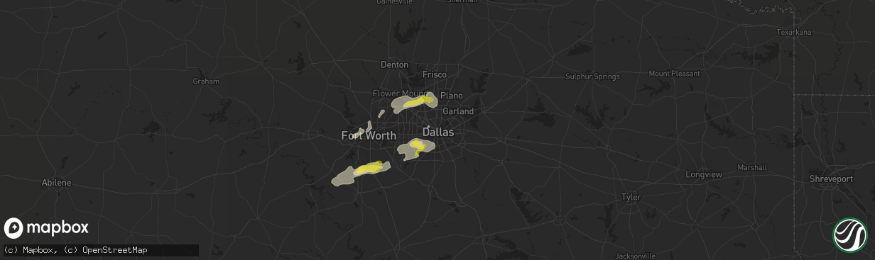 Hail map in Dallas, TX on March 19, 2020