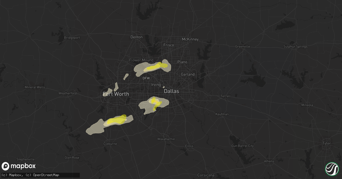 Hail map in Dallas, TX on March 19, 2020