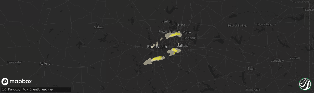 Hail map in Fort Worth, TX on March 19, 2020