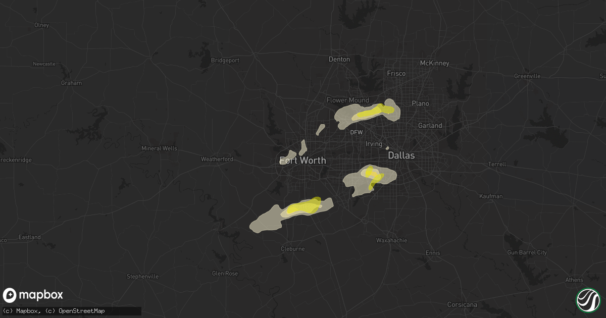 Hail map in Fort Worth, TX on March 19, 2020