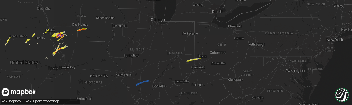 Hail map in Indiana on March 19, 2020