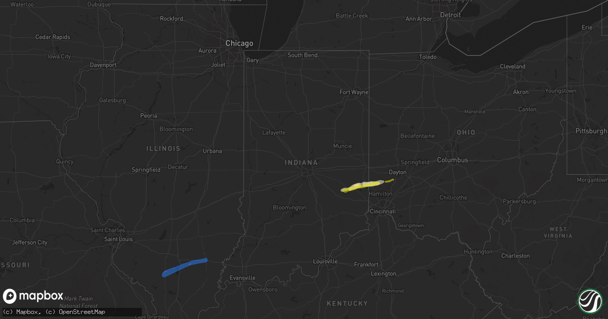 Hail map in Indiana on March 19, 2020