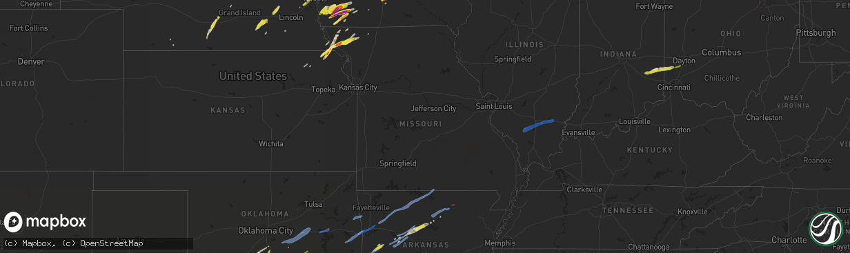 Hail map in Missouri on March 19, 2020