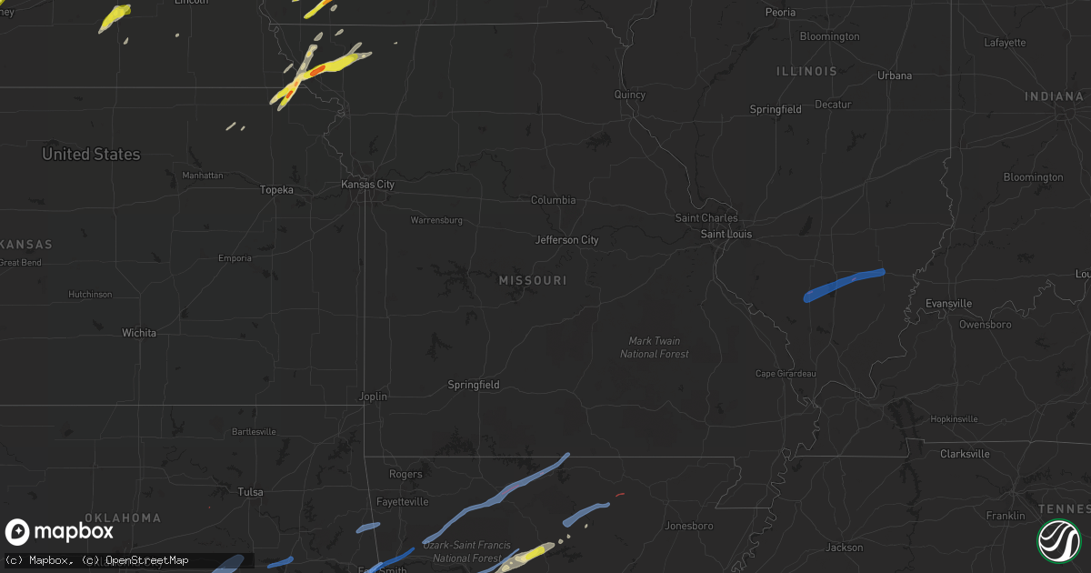 Hail map in Missouri on March 19, 2020