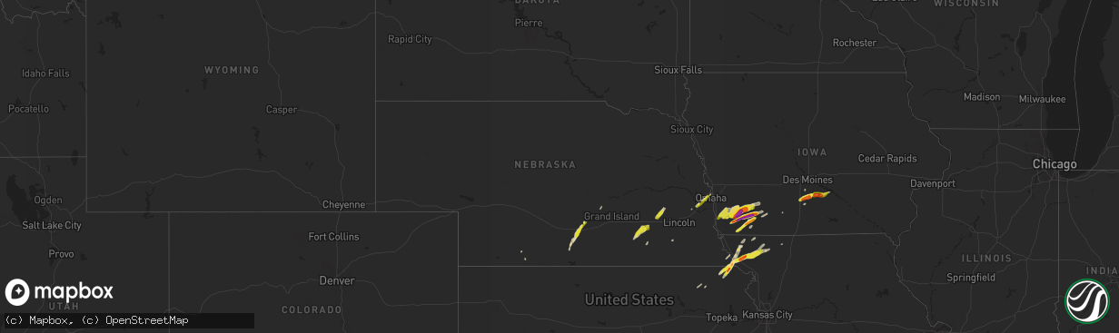 Hail map in Nebraska on March 19, 2020