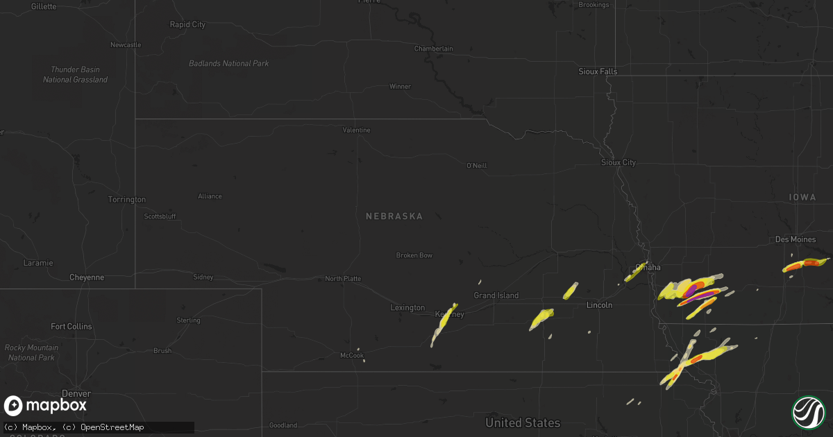 Hail map in Nebraska on March 19, 2020