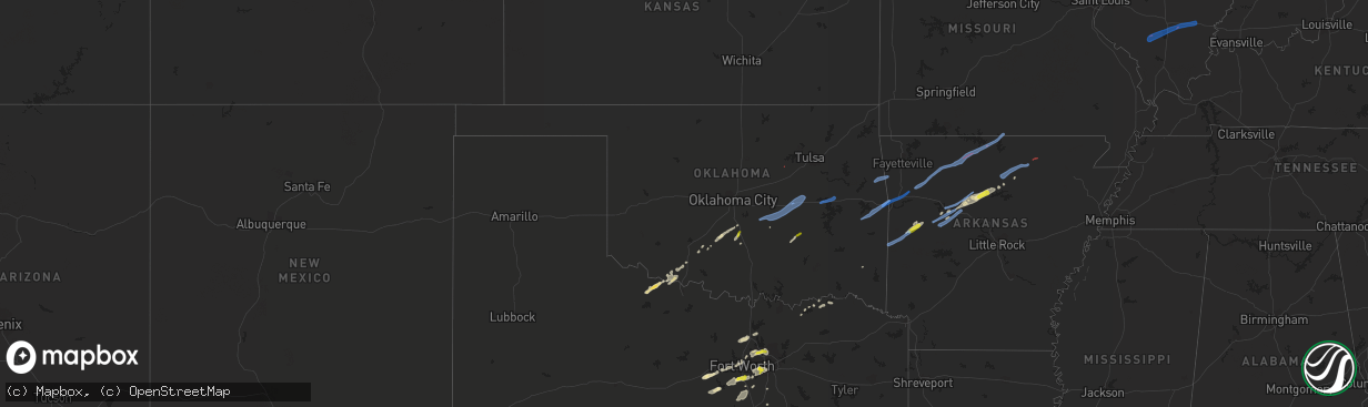 Hail map in Oklahoma on March 19, 2020