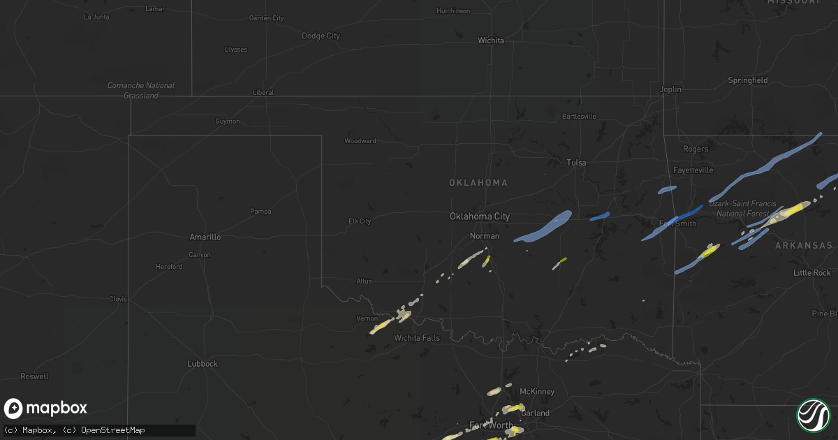 Hail map in Oklahoma on March 19, 2020