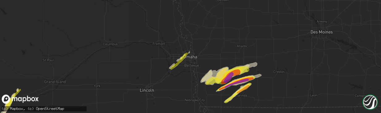 Hail map in Omaha, NE on March 19, 2020