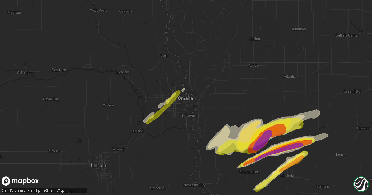 Hail map in Omaha, NE on March 19, 2020