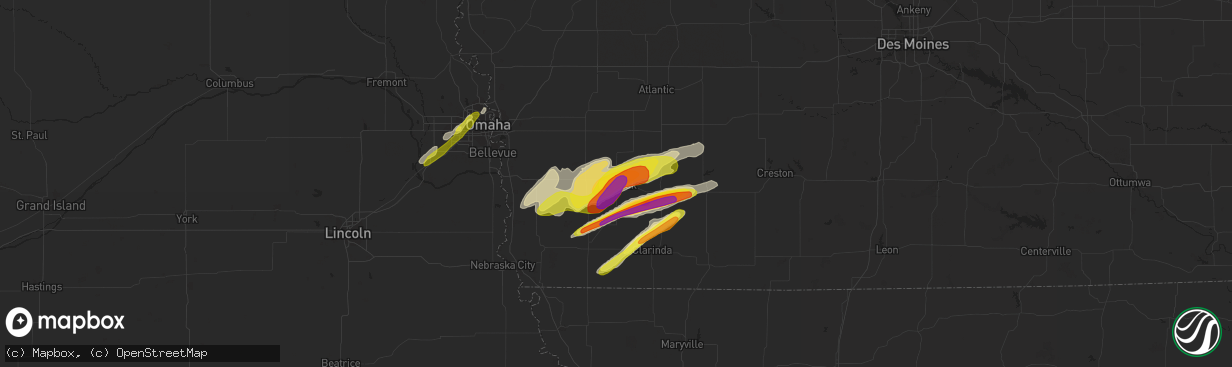 Hail map in Red Oak, IA on March 19, 2020