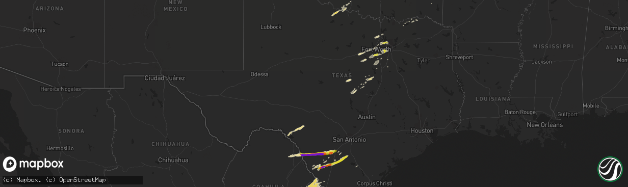 Hail map in Texas on March 19, 2020