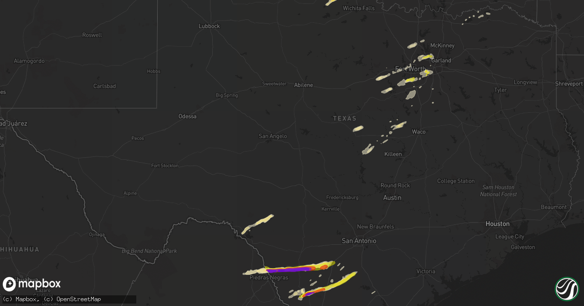Hail map in Texas on March 19, 2020
