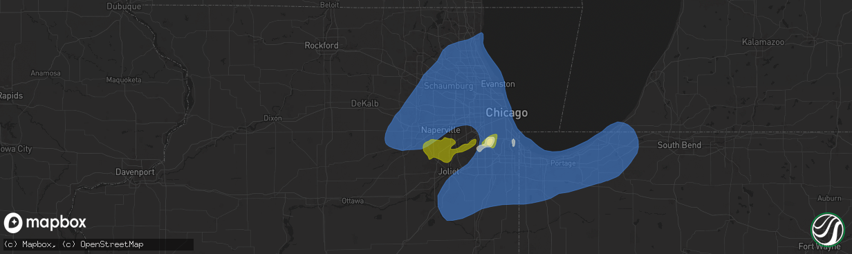 Hail map in Aurora, IL on March 19, 2025