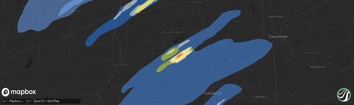 Hail map in Bedford, IN on March 19, 2025