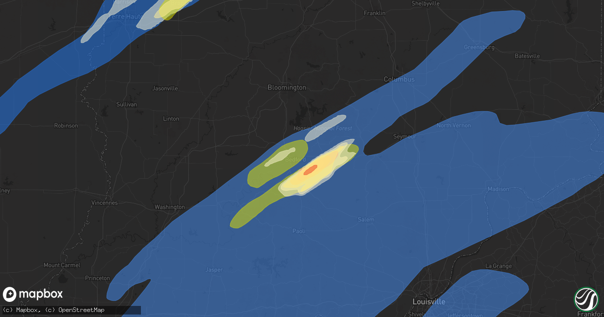 Hail map in Bedford, IN on March 19, 2025