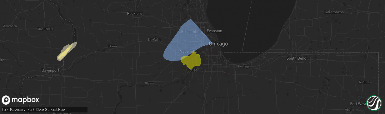 Hail map in Bolingbrook, IL on March 19, 2025