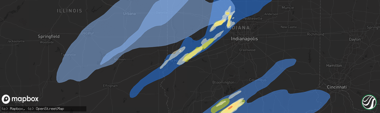 Hail map in Brazil, IN on March 19, 2025