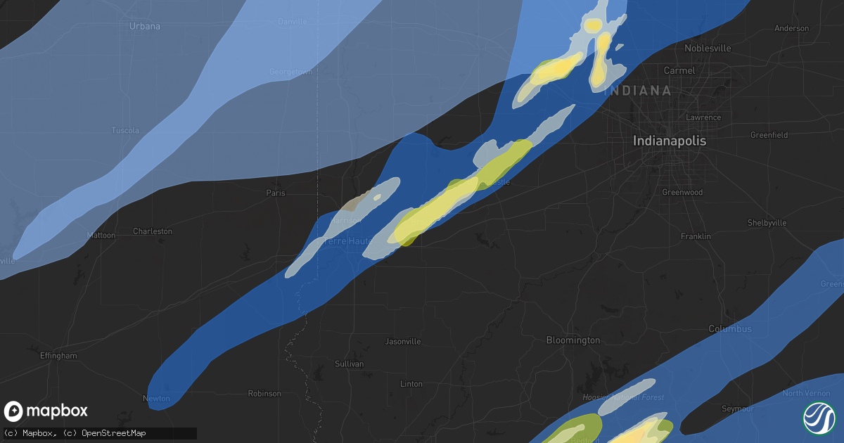 Hail map in Brazil, IN on March 19, 2025