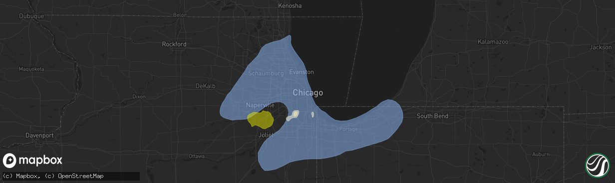 Hail map in Chicago, IL on March 19, 2025