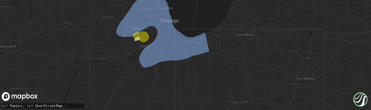 Hail map in Crown Point, IN on March 19, 2025