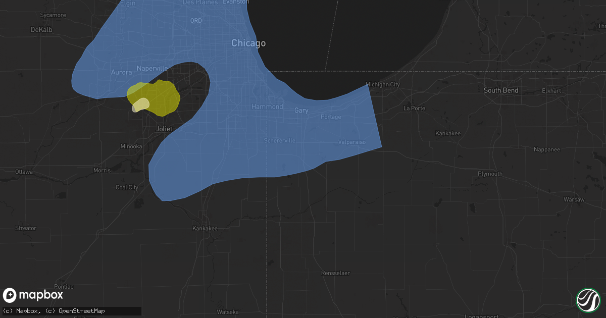 Hail map in Crown Point, IN on March 19, 2025