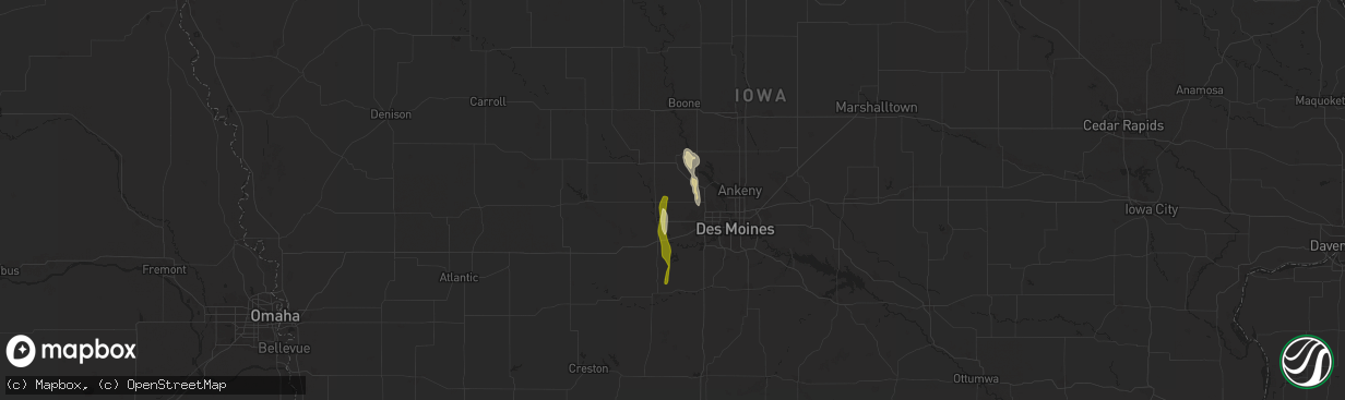 Hail map in Dallas Center, IA on March 19, 2025