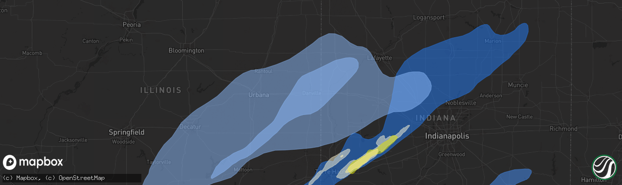 Hail map in Danville, IL on March 19, 2025