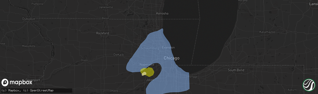 Hail map in Des Plaines, IL on March 19, 2025