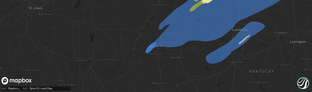 Hail map in Evansville, IN on March 19, 2025