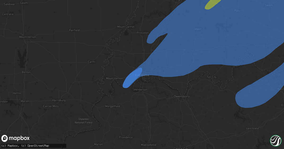 Hail map in Evansville, IN on March 19, 2025