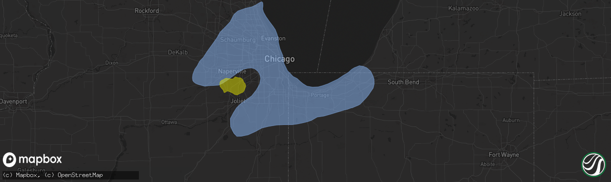 Hail map in Gary, IN on March 19, 2025