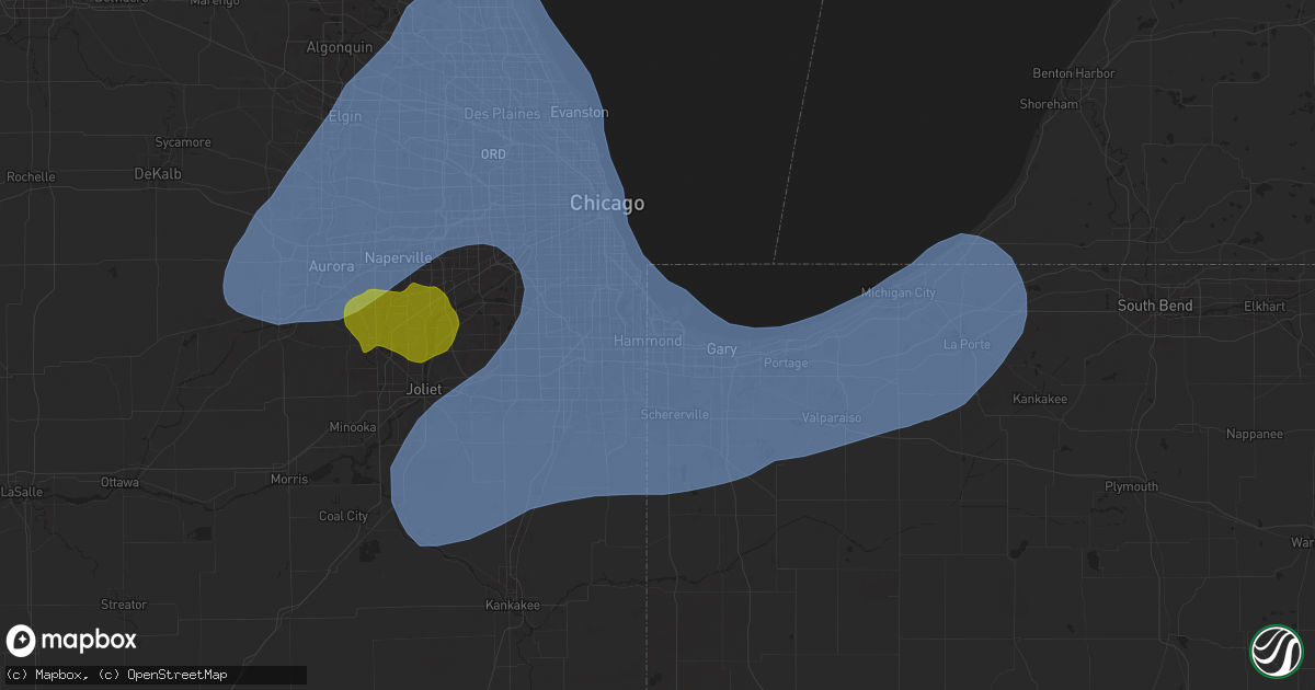 Hail map in Hammond, IN on March 19, 2025