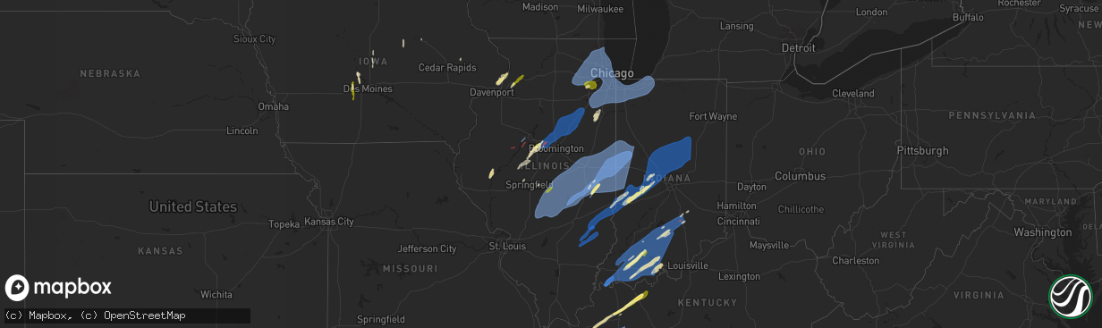 Hail map in Illinois on March 19, 2025