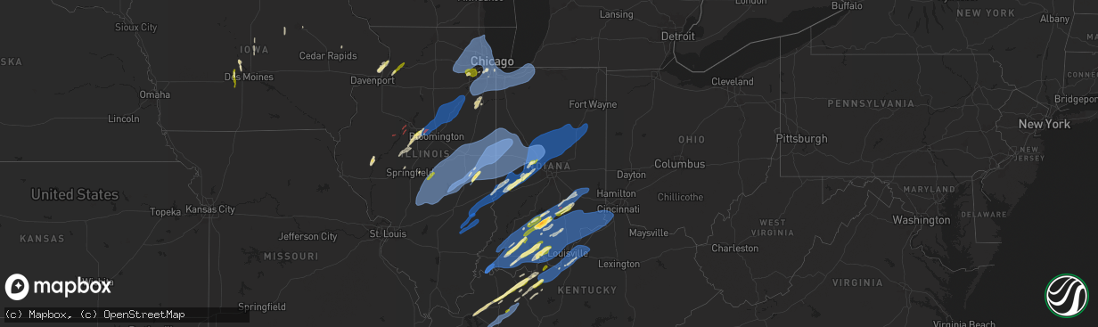 Hail map in Indiana on March 19, 2025