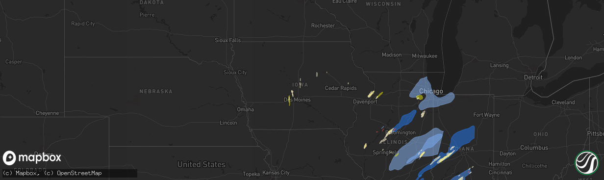 Hail map in Iowa on March 19, 2025