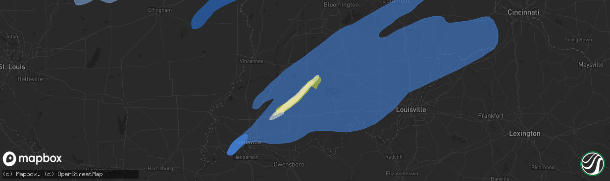 Hail map in Jasper, IN on March 19, 2025